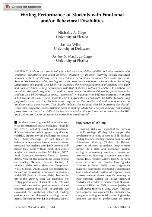 (PDF) Writing Performance of Students with Emotional and/or Behavioral ...