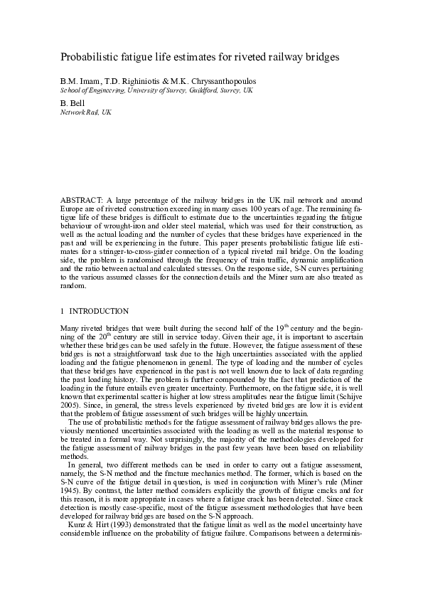 (PDF) Probabilistic fatigue life estimates for riveted railway bridges