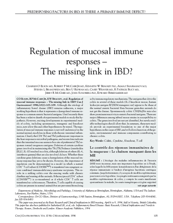 (PDF) Regulation of mucosal immune responses — the missing link in IBD?