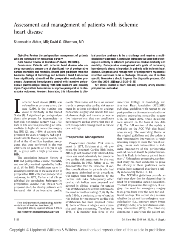(PDF) Assessment and management of patients with ischemic heart disease