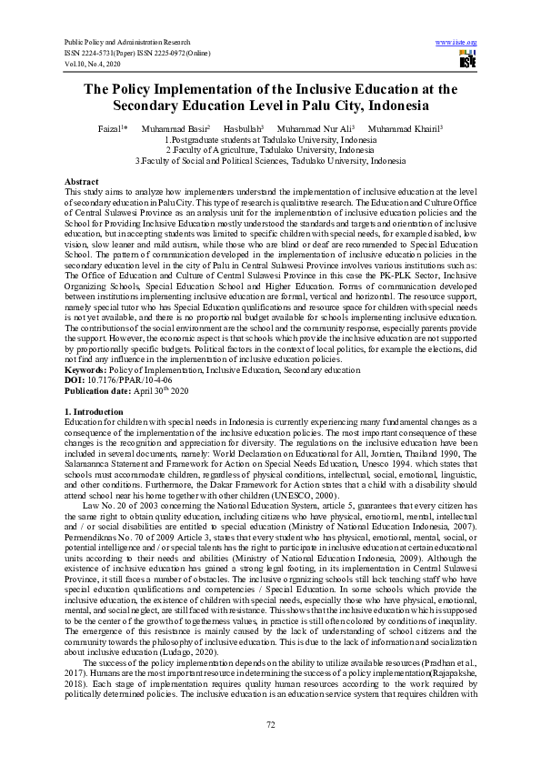 (PDF) The Policy Implementation of the Inclusive Education at the ...