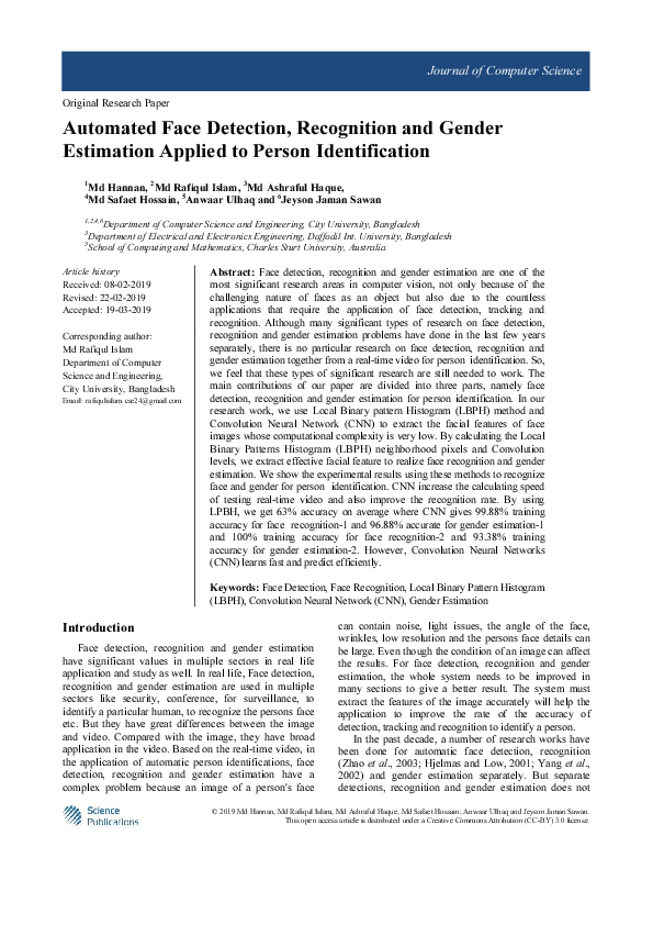(PDF) Automated Face Detection, Recognition and Gender Estimation ...