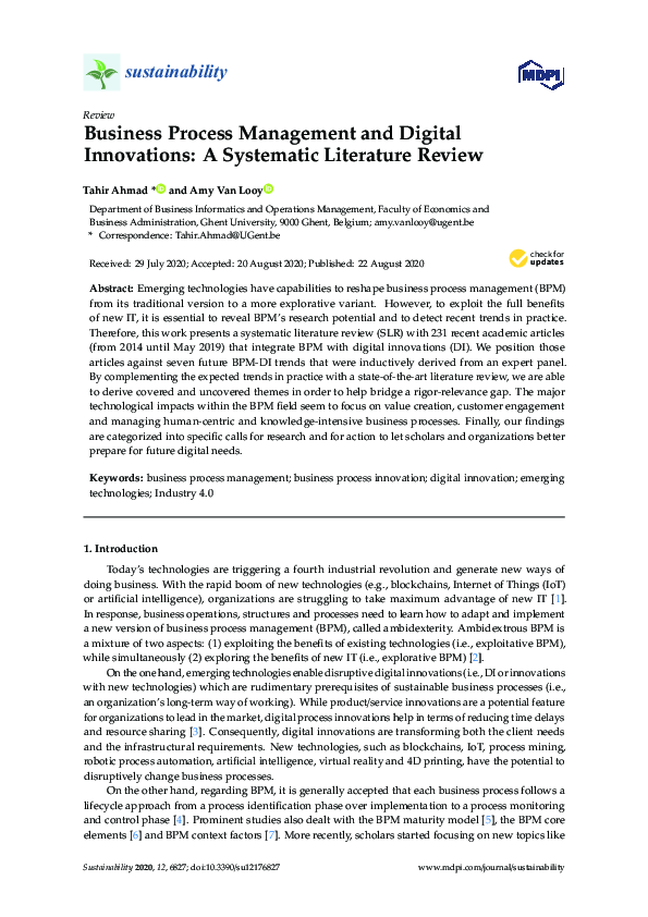 (PDF) Business Process Management and Digital Innovations: A Systematic ...