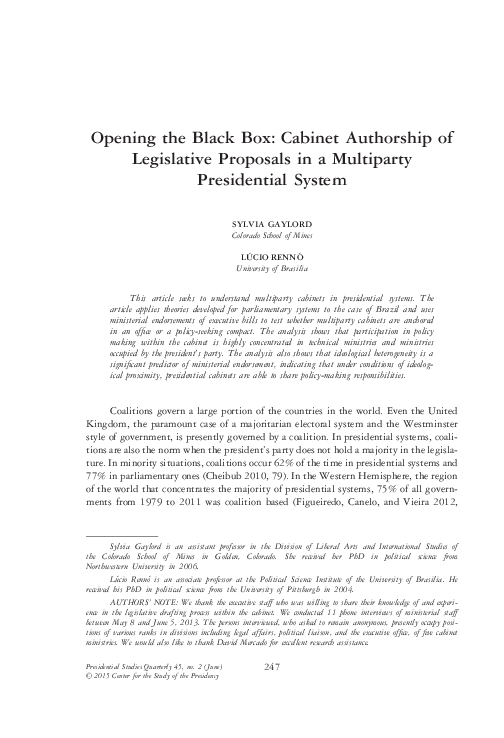 (PDF) Opening the Black Box: Cabinet Authorship of Legislative ...