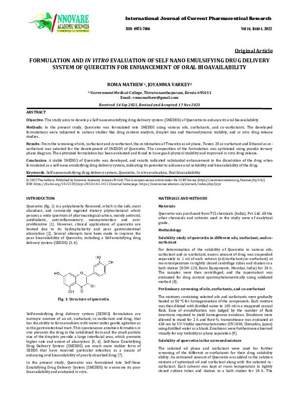 (PDF) Formulation and in Vitro Evaluation of Self Nano Emulsifying Drug ...