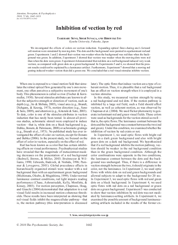 (PDF) Inhibition of vection by red