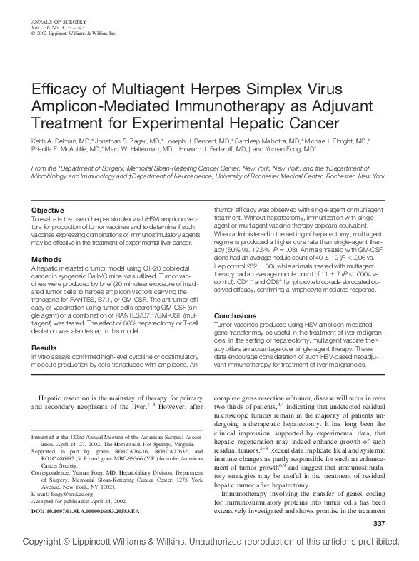 (PDF) Efficacy of Multiagent Herpes Simplex Virus Amplicon-Mediated ...