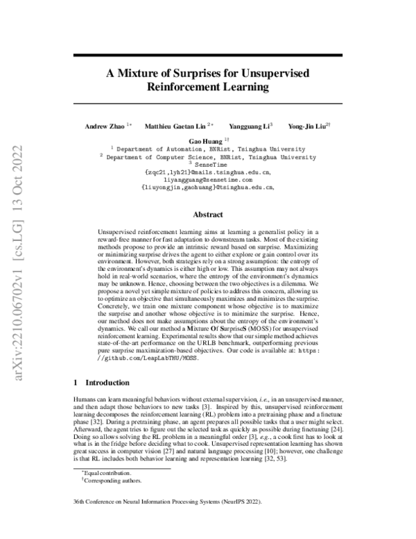 (PDF) A Mixture of Surprises for Unsupervised Reinforcement Learning
