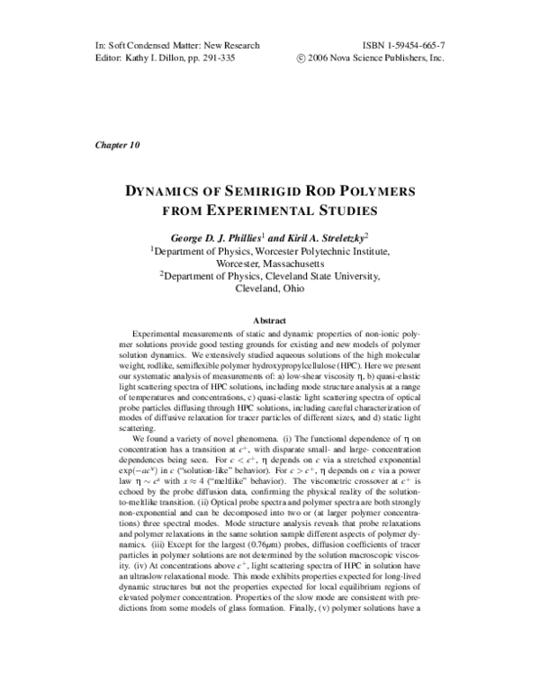 (PDF) Dynamics of Semirigid Rod Polymers from Experimental Studies