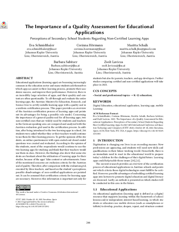(PDF) The Importance of a Quality Assessment for Educational Applications