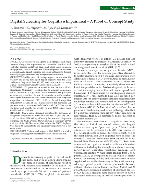 (PDF) Digital Screening for Cognitive Impairment – A Proof of Concept Study