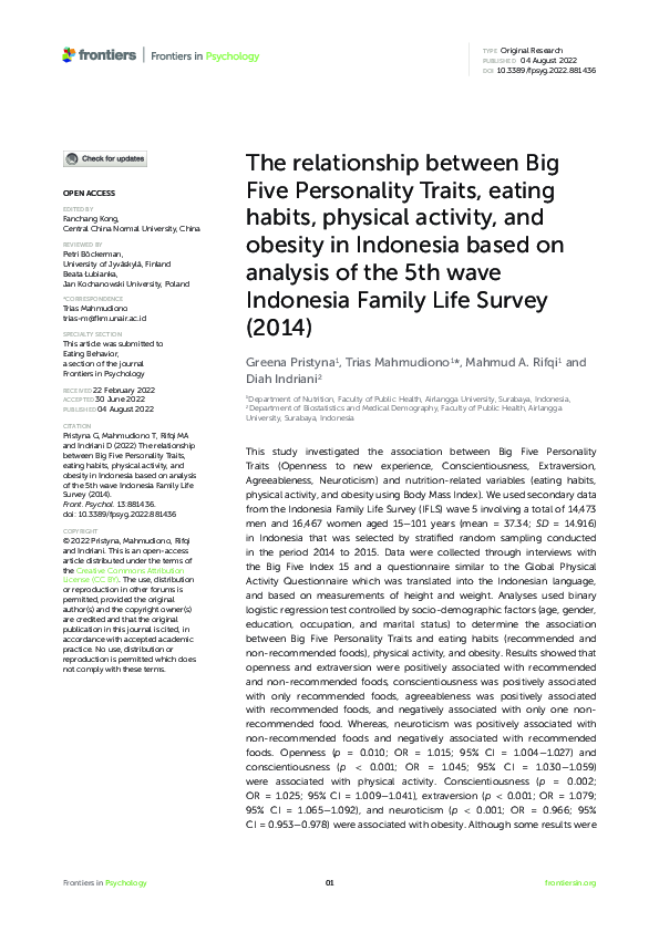 (PDF) The relationship between Big Five Personality Traits, eating ...