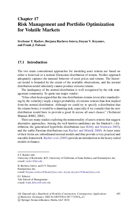 (PDF) Risk Management and Portfolio Optimization for Volatile Markets