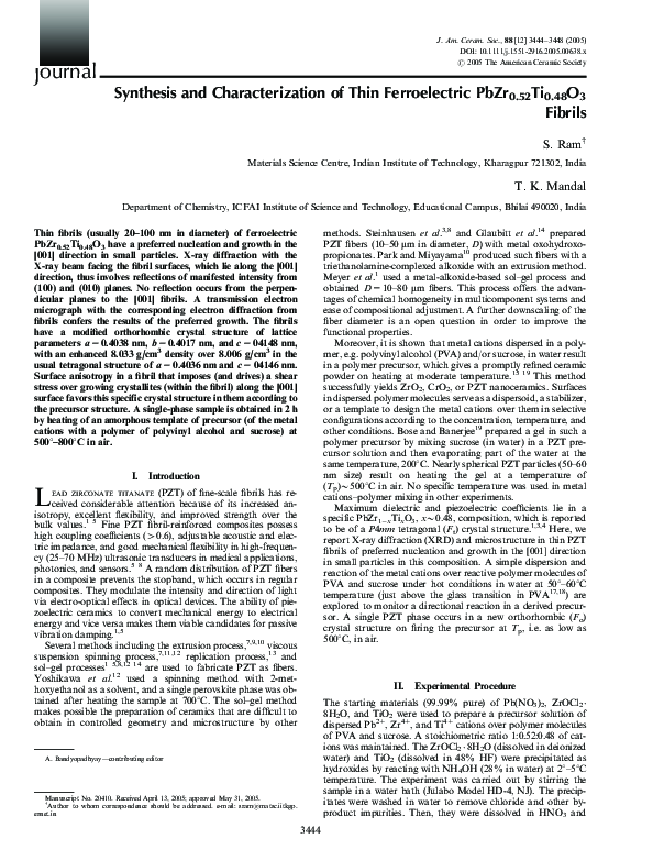 (PDF) Synthesis and Characterization of Thin Ferroelectric PbZr0.52Ti0 ...