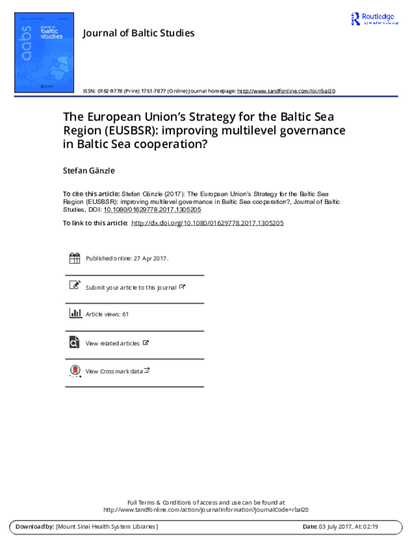 (PDF) The European Union’s Strategy for the Baltic Sea Region (EUSBSR ...