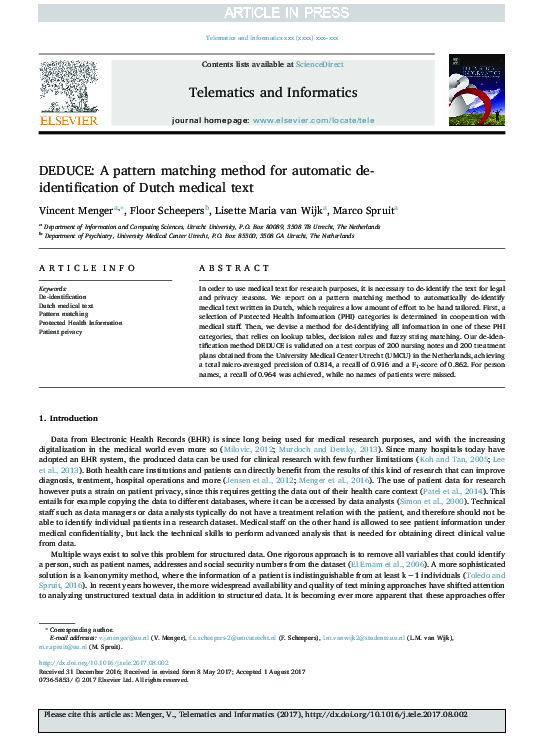 (PDF) DEDUCE: A pattern matching method for automatic de-identification ...