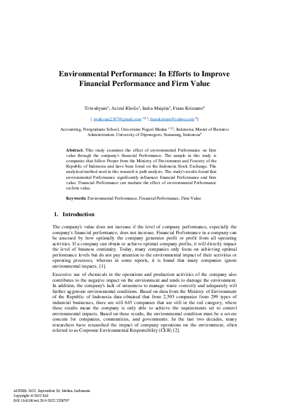 (PDF) Environmental Performance: In Efforts to Improve Financial ...
