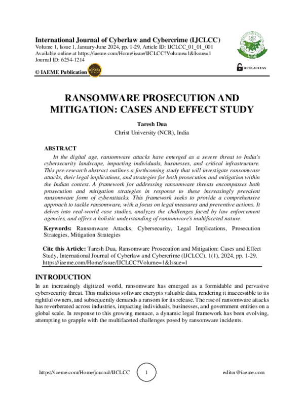 (PDF) RANSOMWARE PROSECUTION AND MITIGATION: CASES AND EFFECT STUDY