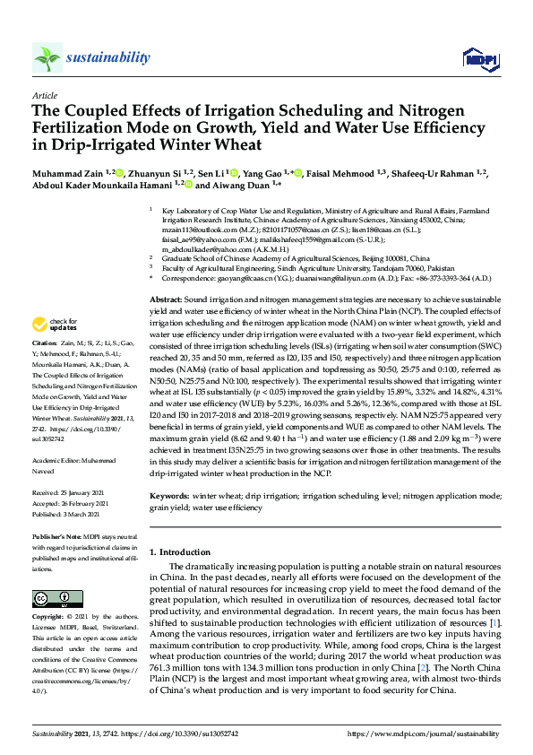 (PDF) The Coupled Effects of Irrigation Scheduling and Nitrogen ...