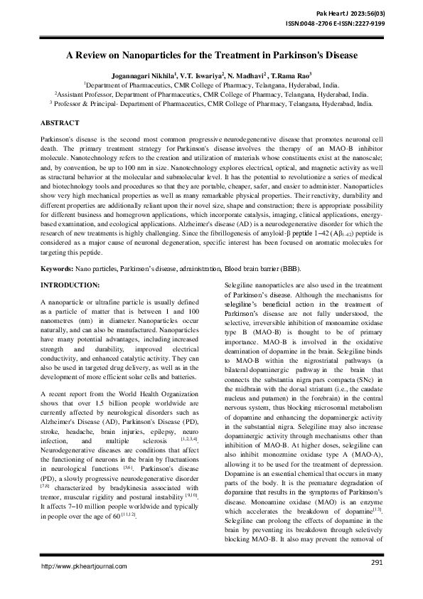 (PDF) A Review on Nanoparticles for the Treatment in Parkinson's Disease