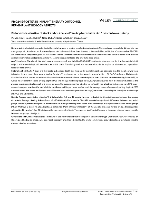 (PDF) PERIODONTAL EVALUATION OF STOCK AND CUSTOM CAD CAM IMPLANT ...