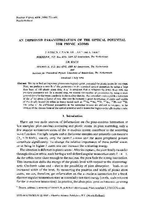 (PDF) An improved parametrization of the optical potential for pionic atoms