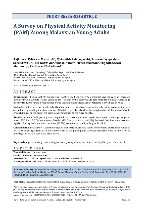 (PDF) A Survey on Physical Activity Monitoring (PAM) Among Malaysian ...
