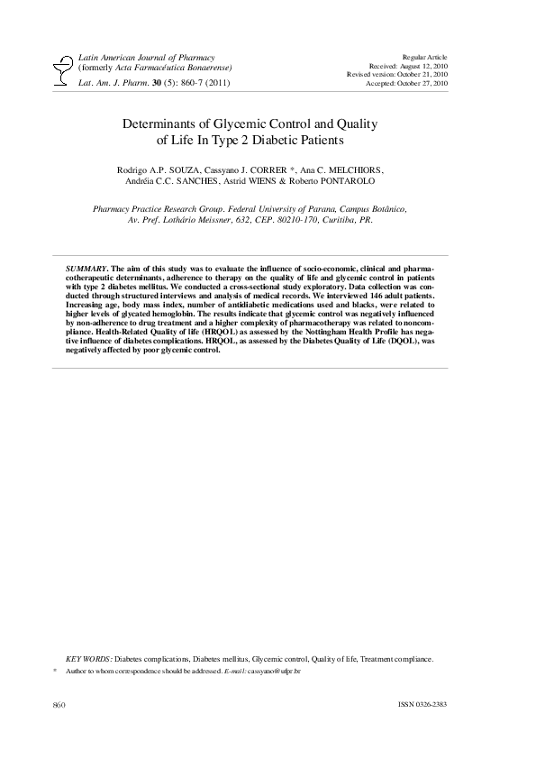 (PDF) Determinants of glycemic control and quality of Life in type 2 ...