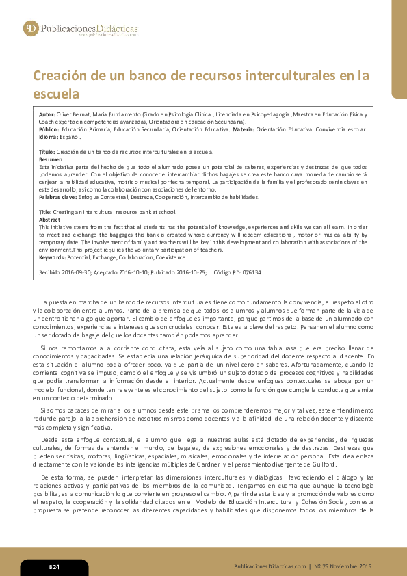 (PDF) Creating an intercultural resource bank at school