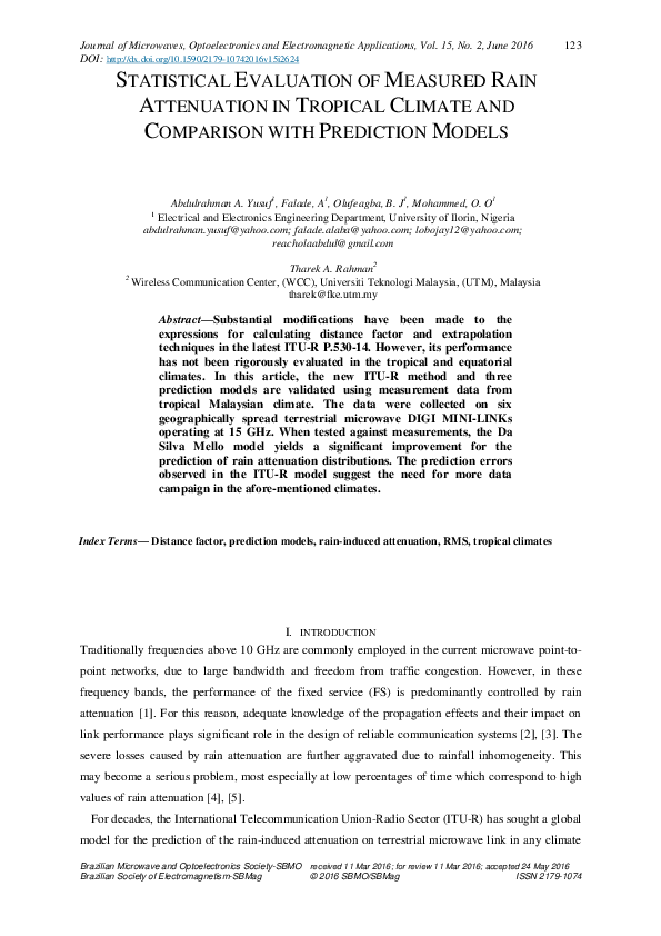 (PDF) Statistical Evaluation of Measured Rain Attenuation in Tropical ...