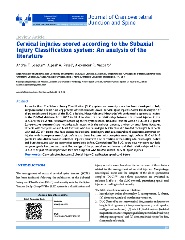 (PDF) Cervical injuries scored according to the Subaxial Injury ...