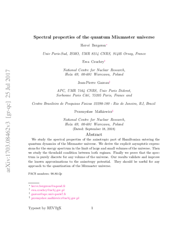 (PDF) Spectral properties of the quantum Mixmaster universe