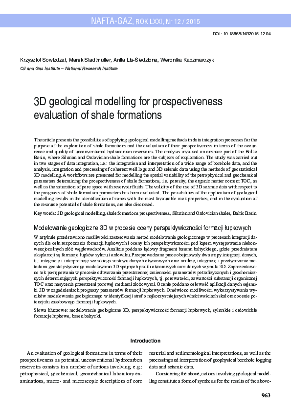 (PDF) 3D geological modelling for prospectiveness evaluation of shale ...
