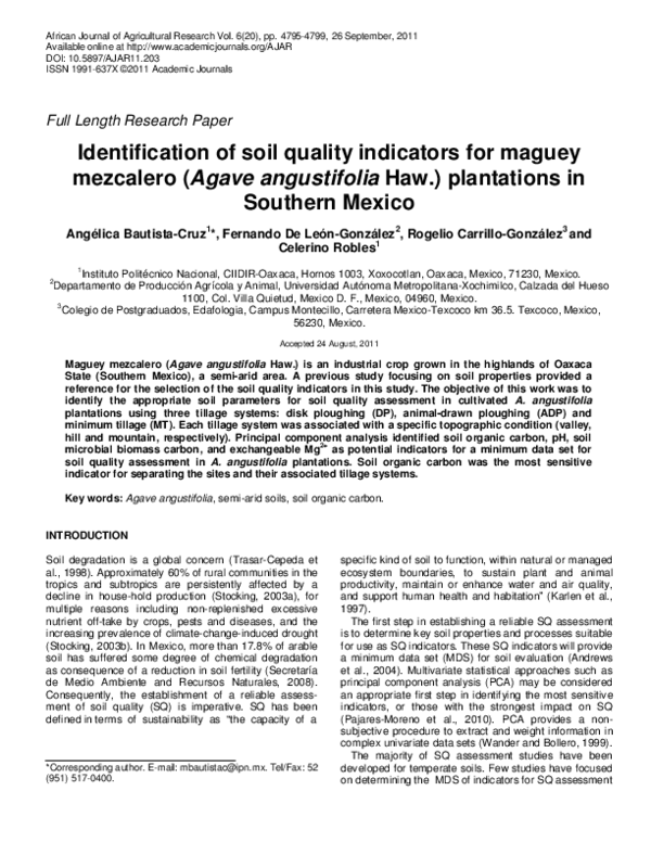 (PDF) Identification of soil quality indicators for assessing the ...