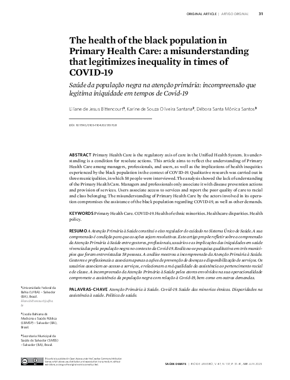 (PDF) The health of the black population in Primary Health Care: a ...