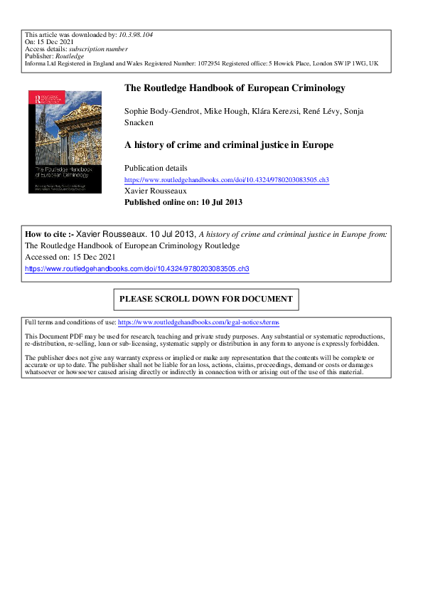 (PDF) A history of crime and criminal justice in Europe