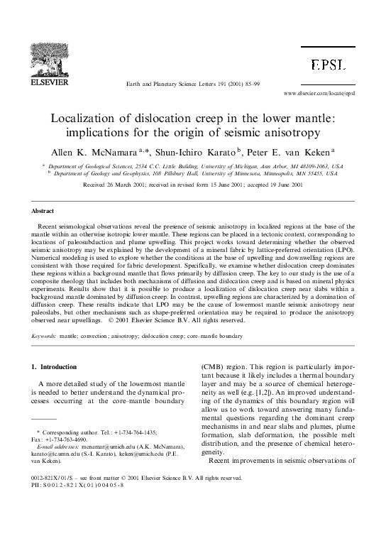 (PDF) Localization of dislocation creep in the lower mantle ...