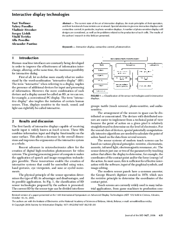 (PDF) Interactive display technologies