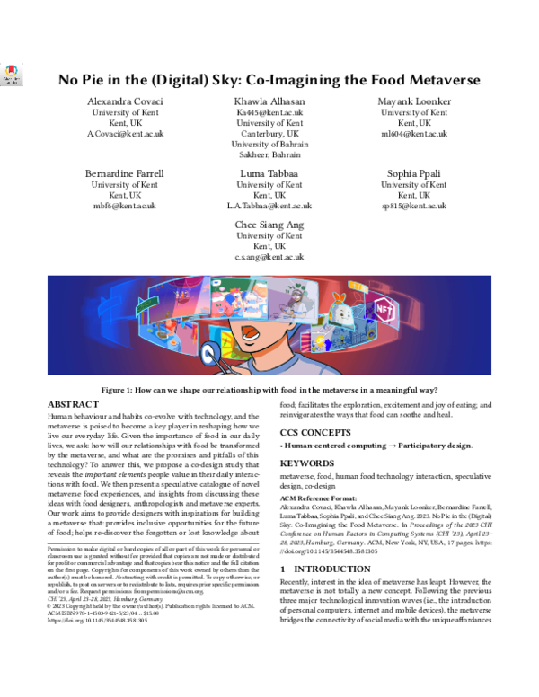 (PDF) No Pie in the (Digital) Sky: Co-Imagining the Food Metaverse ...