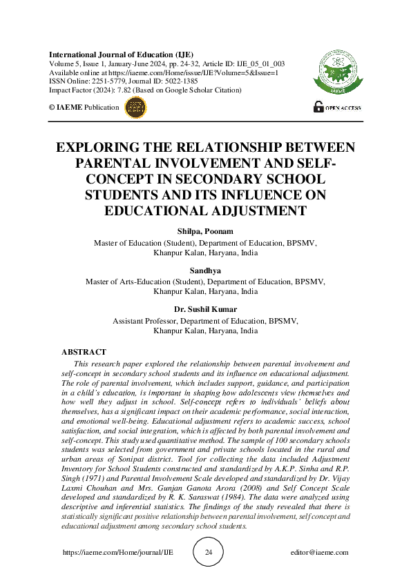 (PDF) EXPLORING THE RELATIONSHIP BETWEEN PARENTAL INVOLVEMENT AND ...