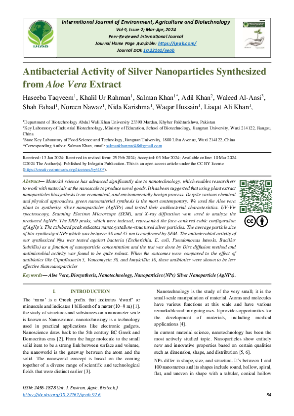 (PDF) Antibacterial Activity of Silver Nanoparticles Synthesized from ...
