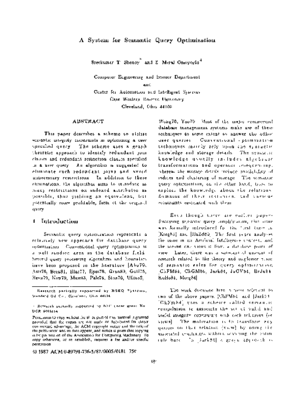 (PDF) A system for semantic query optimization