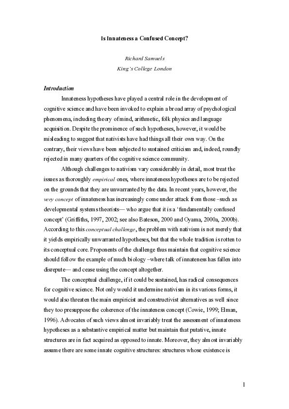 (PDF) Is Innateness a Confused Concept?