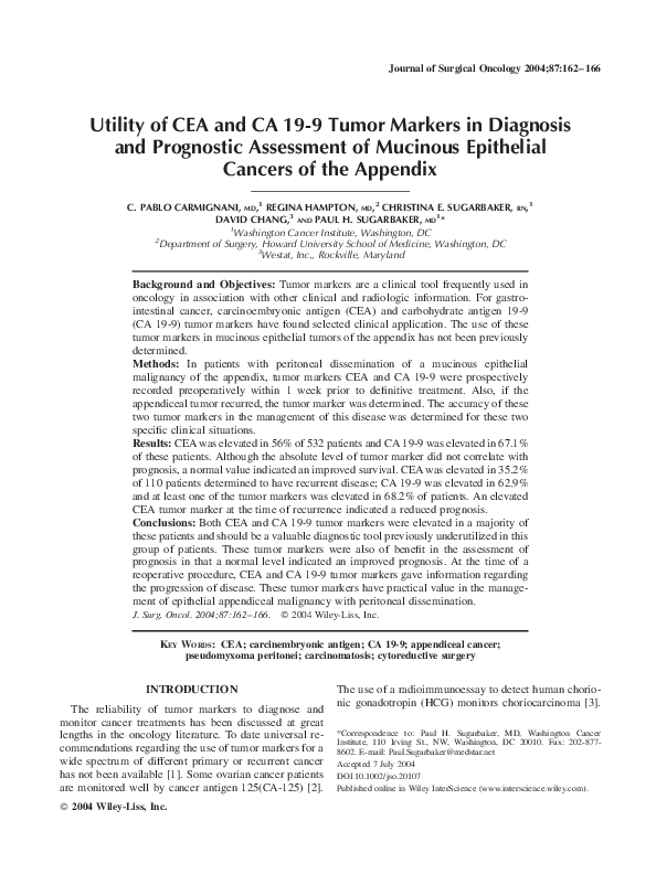 (PDF) Utility of CEA and CA 19‐9 tumor markers in diagnosis and ...