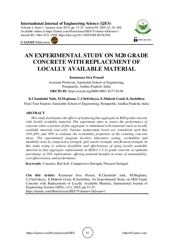 (PDF) AN EXPERIMENTAL STUDY ON M20 GRADE CONCRETE WITH REPLACEMENT OF ...