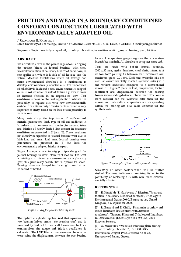 (PDF) Friction and wear in a conformal conjunction subjected to ...