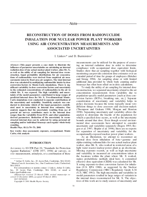 (PDF) Reconstruction of Doses from Radionuclide Inhalation for Nuclear ...