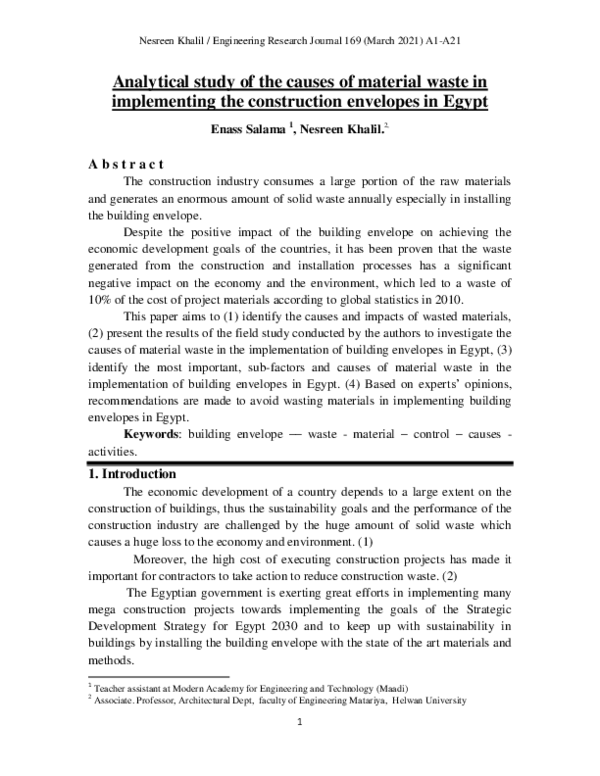 (PDF) Analytical study of the causes of material waste in implementing ...