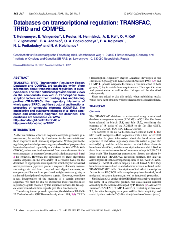 (PDF) Databases on transcriptional regulation: TRANSFAC, TRRD and COMPEL