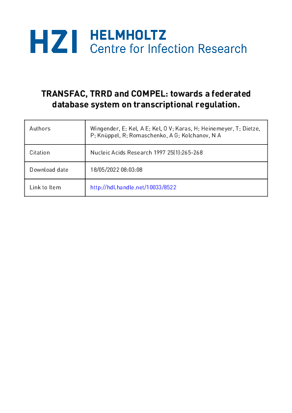 (PDF) TRANSFAC, TRRD and COMPEL: towards a federated database system on ...